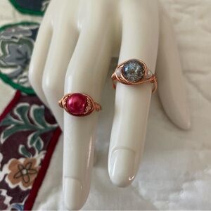 New Handmade Elegant Wire Wrapped Ring Set Pair Size 5